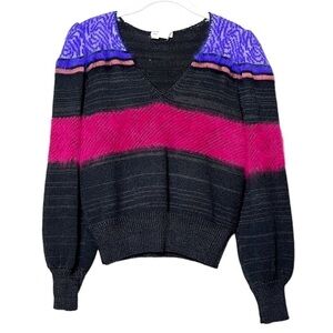 Vintage Doncaster Cropped Sweater black pink purple fuzzy eyelash bright 80s